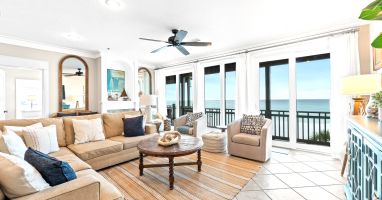 Gather in style in this Gulf-front living room with floor-to-ceiling views and upscale furnishings. Perfect for families or groups who want luxury, comfort, and unforgettable sunsets right outside your window.