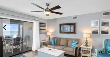 Living area. Couch has a queen size sleeper sofa. There is a memory foam mattress available for added comfort.