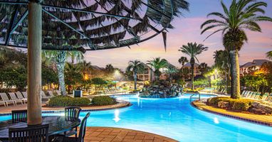 The pool glows at golden hour — vacation mode: activated