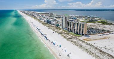 A beautiful aerial view of Navarre Towers and Gulf of Mexico