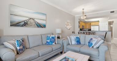 Enjoy the peaceful blues of our Gulf front living room! 