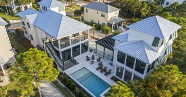 Gather around your private pool, hot tub, and glowing fire bowl after a day at the beach at this peaceful retreat featuring a spacious 4-bedroom main house and charming 2-bedroom guest house—perfect for unforgettable group getaways with family and friends
