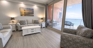 Spacious living room with sleeper sofa.  
