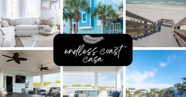 Home accommodates 16 people; has a 500sq ft  rooftop patio, and is minutes to the beach and pool