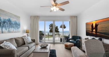 Living room with balcony views