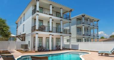Balconies overlooking pool