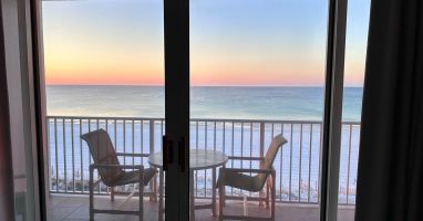 Enjoy the  balcony overlooking the Gulf.  Enjoy breakfast and coffee out here.