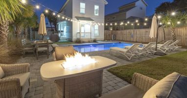 Backyard with cozy fire pit