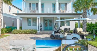 Breeze-1 Welcome to Breeze! Brand new construction and furniture with 7 bedrooms, private pool, golf cart and paddleboards. Located only 2 blocks from 6 different beach accesses.