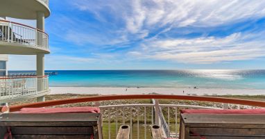 Drink your morning coffee on the large circular balcony overlooking the Gulf
