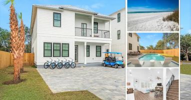 Latitude-1 Brand new, 8 bedroom home with (seasonally heated) pool and paddleboards and 6 seat golf cart. Central to Destin's best shopping, dining, and activities. Less than two blocks from Destin's famous Emerald Coast!