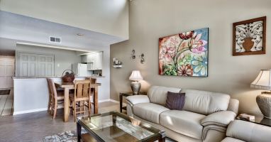 Open floorplan with vaulted ceiling