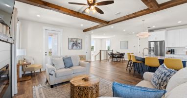 Beautiful Open Living/Dining Area with Covered Deck and Gulf and Bay View