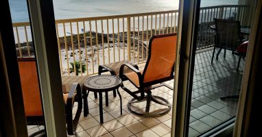 View from family room, looking over large balcony