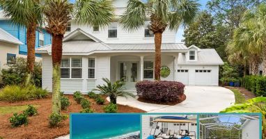 Vibe-1 Designer renovated Vibe offers a quiet cul-de-sac location with a large 7 bedroom sleeping capacity complete with private pool and hot tub. Take a two minute ride on the free 6 seater golf cart to the sugar sand beaches of 30A!