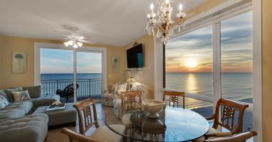 Dining Room with Western Sunset Views over Ocean from Huge Windows 