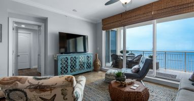 Spacious living room with breathtaking gulf views and plenty of seating