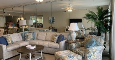 Beautiful living area with a sleeper queen sofa.
