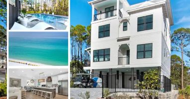 Driftwood-1 recently built, designer-grade beach residence that comfortably accommodates 17 guests. Situated near the finest beaches on 30A, minus the traffic! Enjoy a private pool, golf cart and paddleboards for an all-inclusive stay.