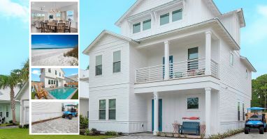 Bliss-1 brand new 2022 beach home with designer coastal chic decor. Set in a quiet, gated neighborhood. Yet just a fun 4 minute golf cart ride to Destin and Miramar Beach's biggest and best sugar sand beaches, ocean-view restaurants, shops