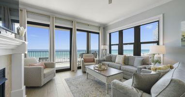 Fully furnished living room with gulf views