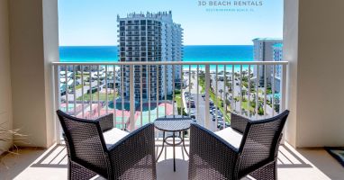 Gorgeous balcony view of the white sandy beaches along the Gulf of Mexico