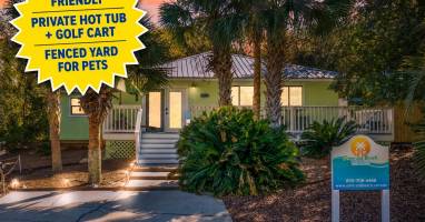 Dog-friendly beach home with private hot tub, golf cart, and fenced backyard in Panama City Beach. Perfect for relaxing, bringing your pet, and enjoying a convenient beach getaway.
