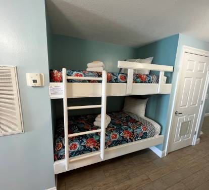 Twin-over-twin bunk alcove, a fun and cozy sleeping space the kids will love!