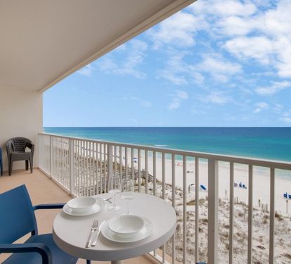 ?? "Dining with a View! Whether it's breakfast or sunset cocktails, this balcony is the perfect spot to soak in the beauty of Okaloosa Island. ???? #BeachsideEscape #OceanBreeze