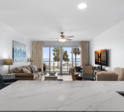 Open living area from kitchen