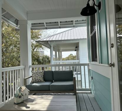 Mst Bedroom Porch w tree top views of courtyard.  