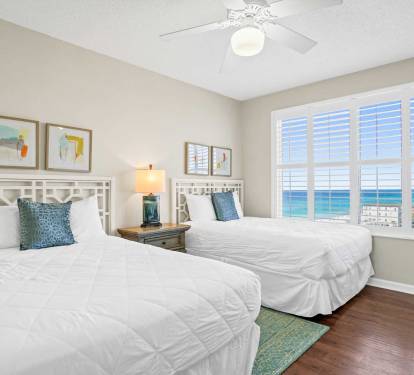 bedroom with two cozy queen beds and gulf views