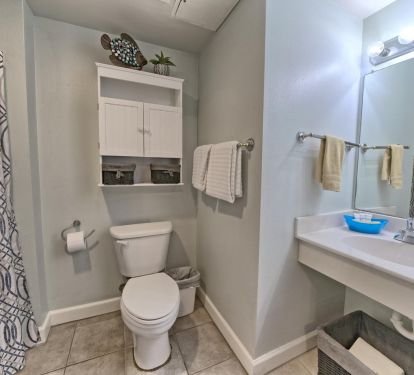 Master bathroom with tub/shower combo. 
