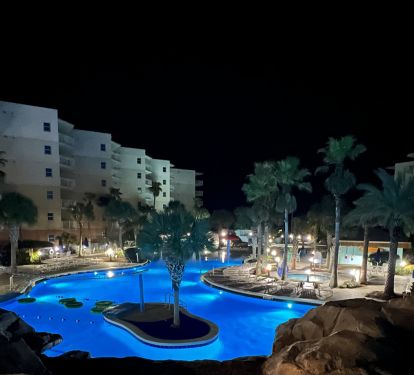 Night-view of one of the spectacular pools!
