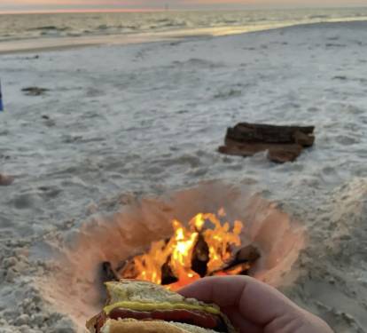 Bonfire on the beach at sunset!