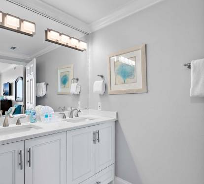 Fresh towels, full-size vanities, and relaxing showers