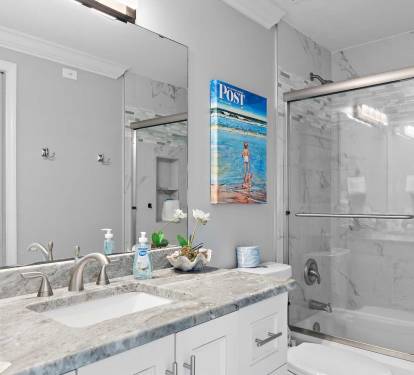 Sparkling clean bathrooms with full-size vanities