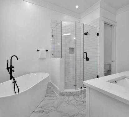 Primary bathroom with soaking tub and walk in shower