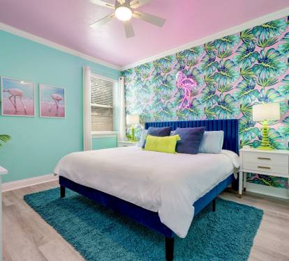 downstairs flamingo themed room