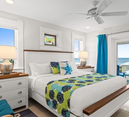 Top floor king bedroom with en suite bath, double vanity, soaking tub, shower
