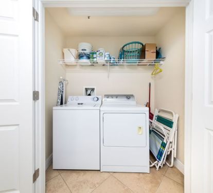 Full size washer and dryer in unit.