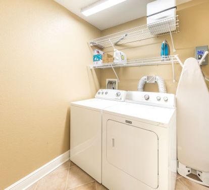 Washer, dryer, Iron and ironing board