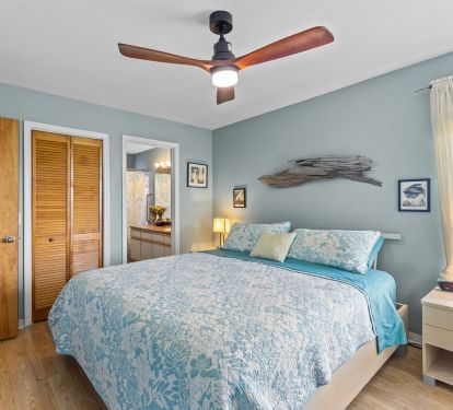 Master bedroom is perfect for relaxing and sleeping peacefully. Ceiling fan!