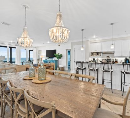 Host family dinners or celebrations around the oversized dining table with room for 10+. Enjoy open-concept living, designer lighting, and Gulf views that set the perfect backdrop for every gathering.