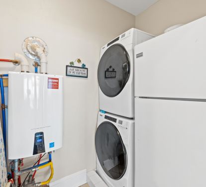 Full-size washer and dryer in unit makes longer stays stress-free. Keep beach towels and swimsuits fresh with the convenience of home right inside your luxury beachfront retreat. A second fridge/freezer is also available for your use.