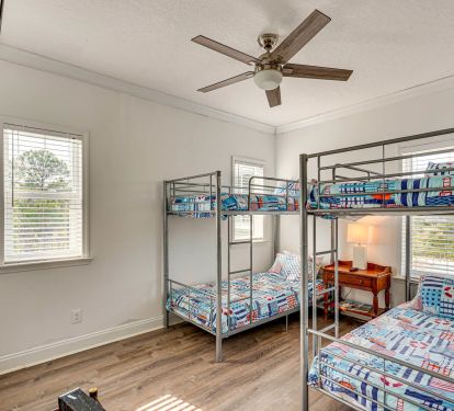 Bunkroom has a fan and TV as well.