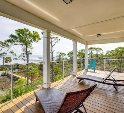View of Dock and St. Joseph's Bay from top deck!