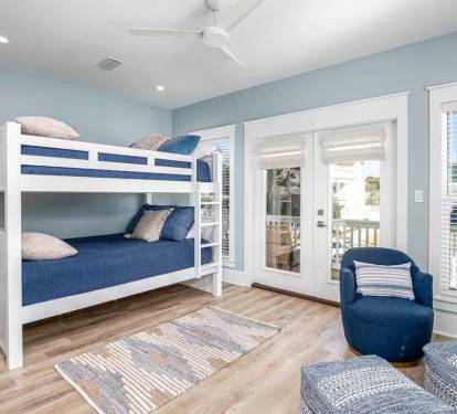 Bedroom 3, queen bunk beds, sleeps 4, TV with sitting area