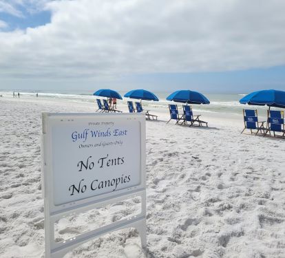 Private gated beach. No tents or canopies allowed. Chair rental available.