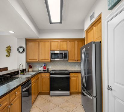 Gulf view kitchen is a dream to cook in! We watch dolphins as we wash dishes!